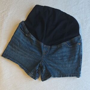 Denim Maternity Shorts with Over The Belly Stretch Waistband - Size 2